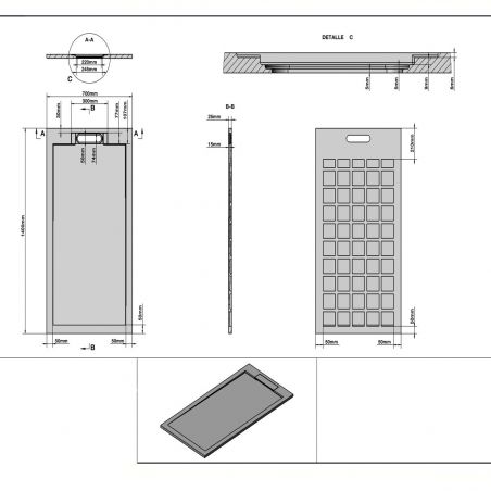 Cadita  de dus, compozit mineral, dimensiuni 70-90 x 80-160 cm, inaltime 2.5 cm, scurgere ascunsa, decupabila, Crem, Antonio