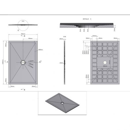 Cadita de dus, compozit mineral, 120x80 cm, inaltime 2.5 cm, Antracit, decupabila, Alvaro
