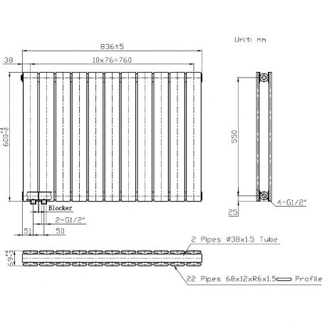 Calorifer, radiator Dublu din otel, Alb sau Antracit, 84, 107, 123 cm, Ego- Alesia, Living sau Camera