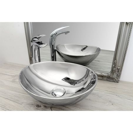 Lavoar REA Sofia S, Argintiu, lucios, 41x34.5 cm, montaj pe blat, ceramica sanitara