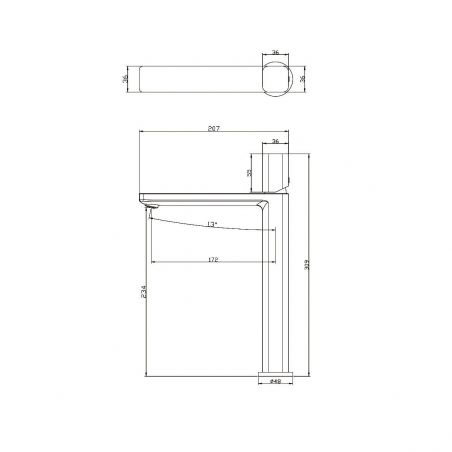 Baterie lavoar Alano, Negru mat, inaltime 30.9 cm, montaj pe blat