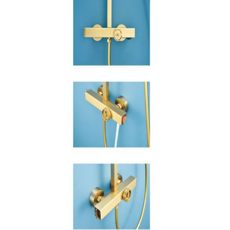 Sistem de dus si cada cu termostat, Dexter, Auriu  Periat, dus tip ploaie 25x25, dus de mana, montaj pe perete