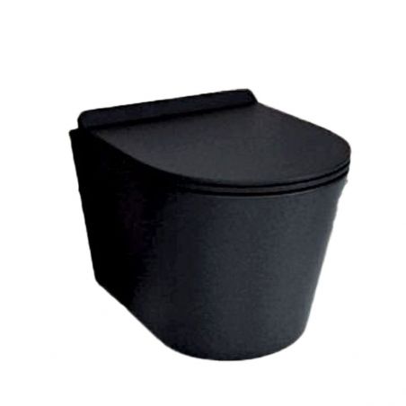 Vas WC EGO Galo Rimless, Negru mat, 48x37cm, montaj suspendat, capac duroplast slim soft-close inclus