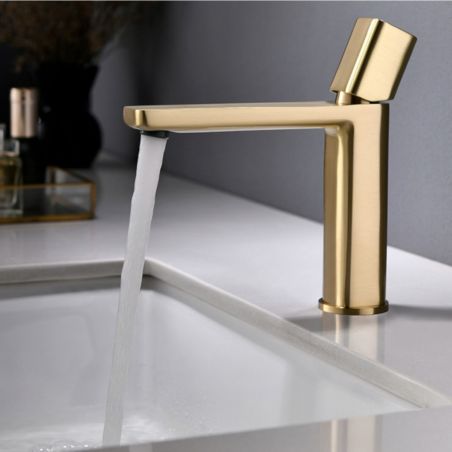 Baterie lavoar Alano, Auriu Mat, inaltime 19.6 cm, montaj pe lavoar