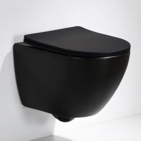Vas Wc Ben, Negru Lucios, Rimless, 49x36 cm, montaj suspendat, capac Duroplast, ceramica sanitara