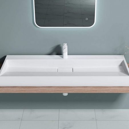 Lavoar Dublu EGO 19, Alb, lucios, 120 cm, compozit marmura, montaj suspendat sau pe blat, cu o gaura de baterie