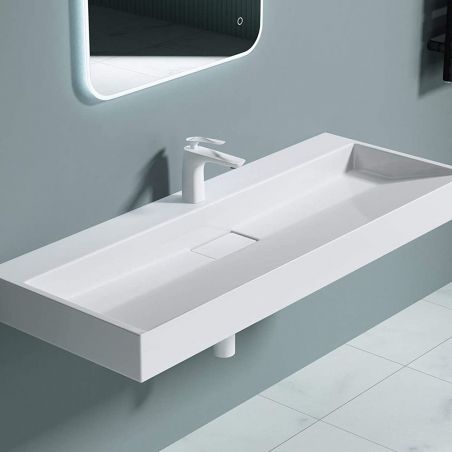 Lavoar Dublu EGO 19, Alb, lucios, 120 cm, compozit marmura, montaj suspendat sau pe blat, cu o gaura de baterie