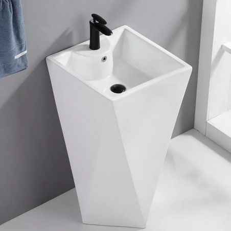 Lavoar stativ Enrico, Alb, cu gaura de baterie, 47x47x83 cm, montaj pe podea, ceramica sanitara