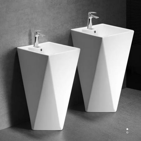 Lavoar stativ Enrico, Alb, cu gaura de baterie, 47x47x83 cm, montaj pe podea, ceramica sanitara