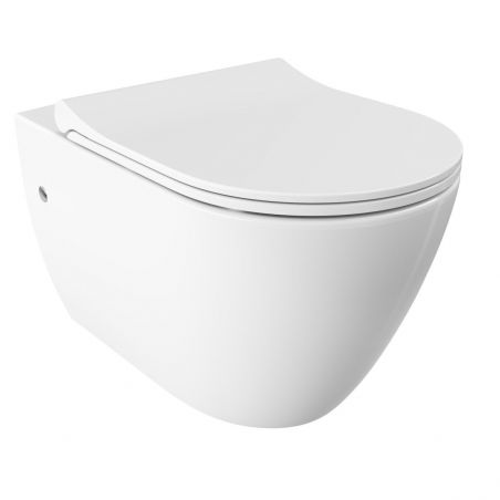 Vas wc cu functie de bideu, Taharet, baterie apa calda/rece, Alb, montaj suspendat, capac Soft-Close, 56x36 cm,  Angi