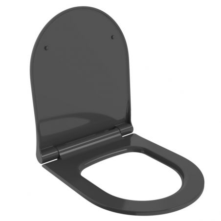 Vas WC EGO Michael Rimless, 49x36 cm, Negru Lucios, montaj suspendat, capac duroplast soft-close easy off