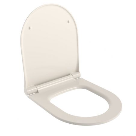 Vas WC EGO Michael Rimless, 49x36 cm, Crem Biscuit Lucios, montaj suspendat, capac duroplast soft-close easy off