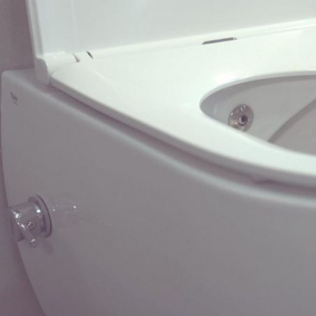 Vas wc cu functie de bideu, Taharet, baterie apa calda/rece, Alb, montaj suspendat, capac Soft-Close, 55x36 cm,  Angi