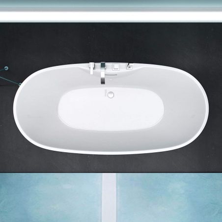 Cada de baie EGO 605, freestanding, 170 cm, baterie integrata cu finisaj crom, acril sanitar termoactiv, alb