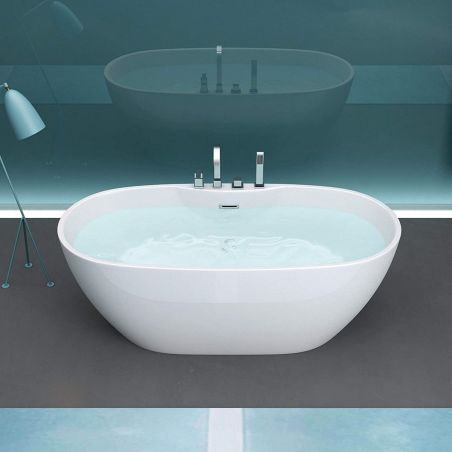 Cada de baie EGO 605, freestanding, 170 cm, baterie integrata cu finisaj crom, acril sanitar termoactiv, alb