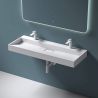 Lavoar Dublu EGO 19, Alb, mat, 120 cm, compozit marmura, montaj suspendat sau pe blat, cu doua gauri de baterie