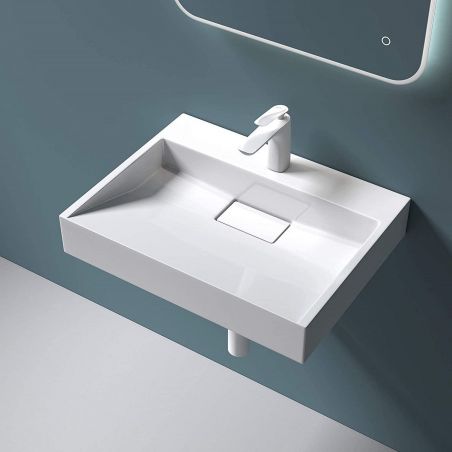 Lavoar EGO 19, Alb, lucios, compozit marmura, dimensiuni intre 50-100 cm, suspendat sau pe blat, cu o gaura baterie