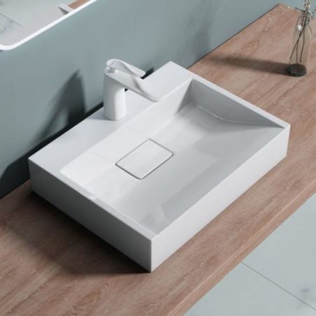 Lavoar EGO 19, Alb, lucios, compozit marmura, dimensiuni intre 50-100 cm, suspendat sau pe blat, cu o gaura baterie