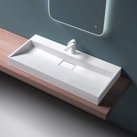 Lavoar EGO 19, Alb, lucios, compozit marmura, dimensiuni intre 50-100 cm, suspendat sau pe blat, cu o gaura baterie