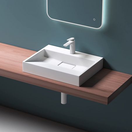 Lavoar EGO 19, Alb, mat, dimensiuni intre 60-90 cm, compozit marmura, montaj suspendat sau pe blat, cu o gaura de baterie