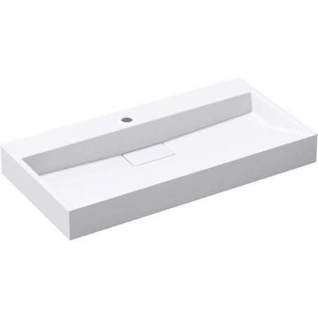 Lavoar EGO 19, Alb, mat, dimensiuni intre 60-90 cm, compozit marmura, montaj suspendat sau pe blat, cu o gaura de baterie