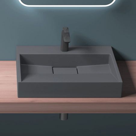 Lavoar EGO 19, Antracit mat, dimensiuni intre 50-100 cm, compozit marmura, montaj suspendat sau pe blat, cu o gaura de baterie