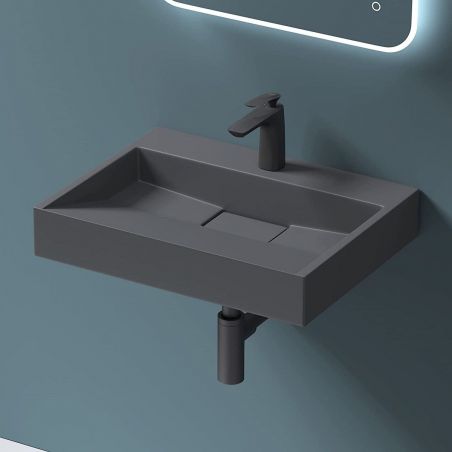 Lavoar EGO 19, Antracit mat, dimensiuni intre 50-100 cm, compozit marmura, montaj suspendat sau pe blat, cu o gaura de baterie