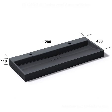 Lavoar Dublu EGO 19, Antracit, mat, 120 cm, compozit marmura, montaj suspendat sau pe blat, cu doua gauri de baterie