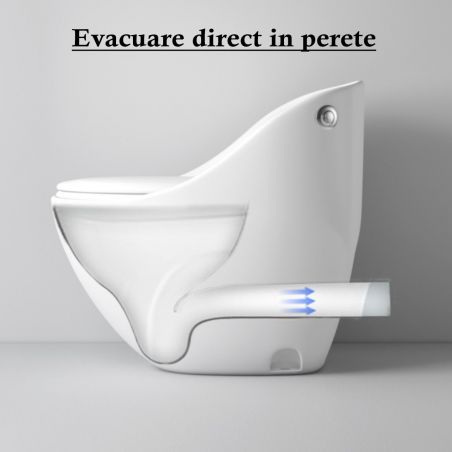 Vas WC New Santa Rimless, 69x46 cm, Rezervor Incorporat, Negru Mat, Power Colour, montaj podea, capac cu soft-close inclus
