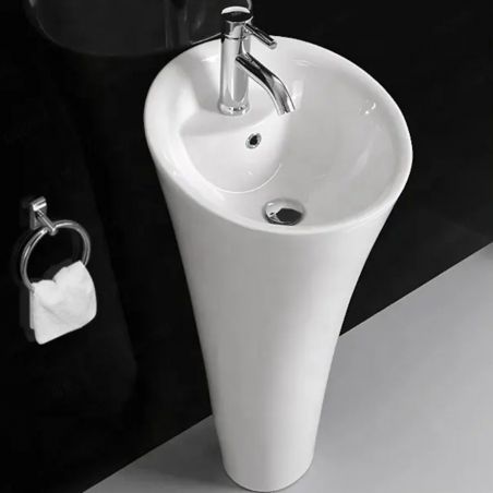 Lavoar stativ EGO David, Alb, 45x87 cm,cu gaura de baterie, montaj pe podea, ceramica sanitara