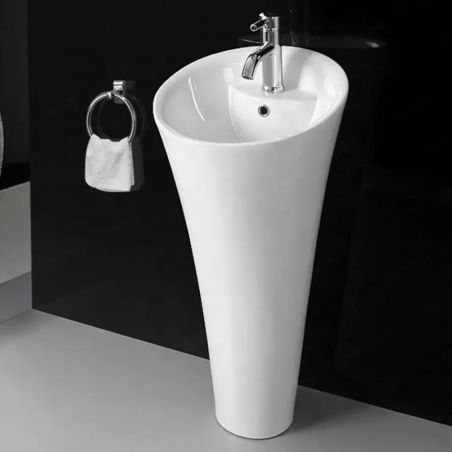 Lavoar stativ EGO David, Alb, 45x87 cm,cu gaura de baterie, montaj pe podea, ceramica sanitara