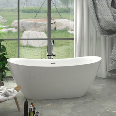 Cada de baie Kevin, Acril sanitar, alb lucios, 150, 160, 170 cm, izolare termica, freestanding