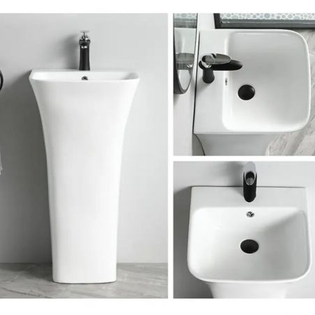 Lavoar stativ Novia, Alb, 45x43x84 cm,cu gaura de baterie, montaj pe podea, ceramica sanitara