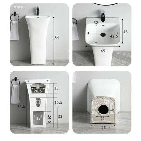 Lavoar stativ Novia, Alb, 45x43x84 cm,cu gaura de baterie, montaj pe podea, ceramica sanitara