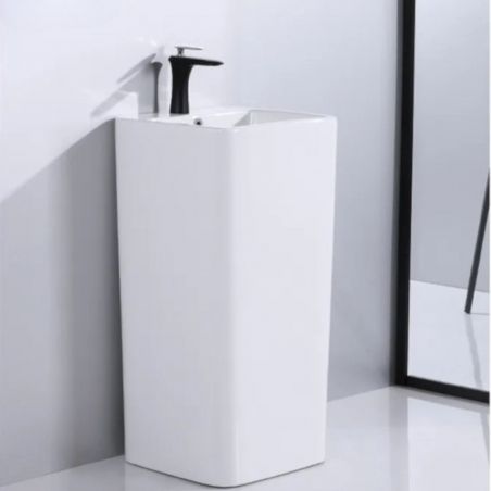 Lavoar stativ Bufon, Alb, 40x40x84 cm, cu gaura de baterie, montaj pe podea, ceramica sanitara