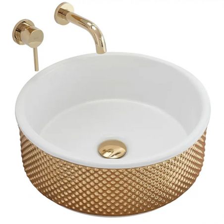 Lavoar Gino, Alb interior Auriu exterior, diamtru 43 cm, montaj pe blat, ceramica sanitara