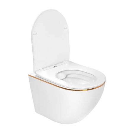 Vas Wc Ben, Gold Line, Rimless, 49x37 cm, montaj suspendat, capac Duroplast, ceramica sanitara