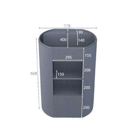 Lavoar stativ Vizini din compozit mineral, 2 spatii de depozitare Gri concrete, 57x40x86 cm, cu gaura de baterie