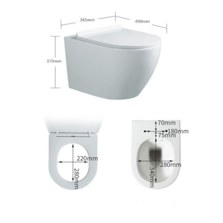 Vas Wc Ben, Alb, Rimless, 49x36 cm, montaj suspendat, capac Duroplast, ceramica sanitara