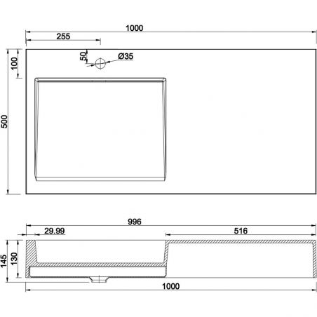Lavoar EGO 11, Alb, lucios, 100x50cm, compozit marmura, montaj pe blat sau suspendat, scurgere ascunsa, cu gaura baterie