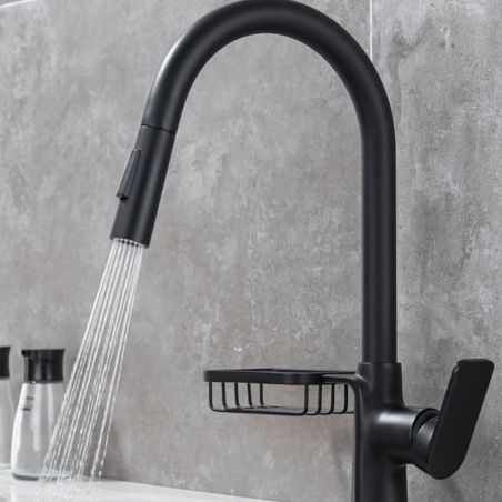 Baterie de bucatarie, dus extractibil 2 Jeturi, suport inclus, pipa rotativa 360 de grade, culoare negru, Favio