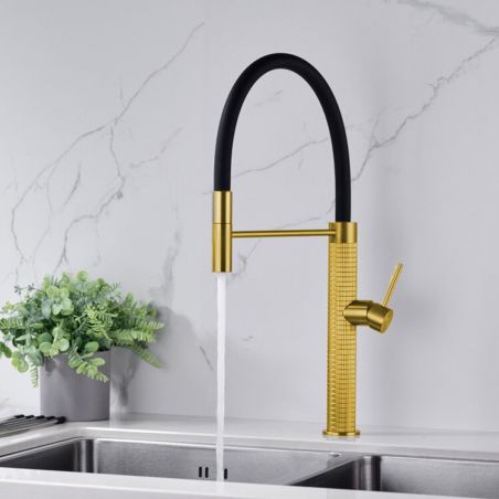 Baterie de bucatarie Filip, pipa flexibila si dus extractabil, inaltime 52 cm, culoare auriu mat