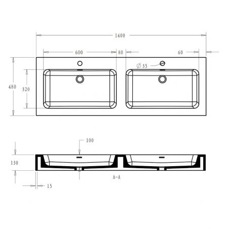Lavoar EGO-830, compozit de marmura, Alb Mat 140x48 cm