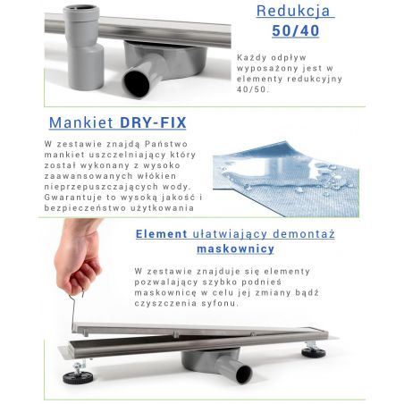 Rigola scurgere dus, EGO-PRO, dimensiuni intre 50-100 cm, 2 fete, inox inoxidabil