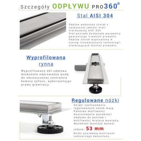 Rigola scurgere dus, EGO-PRO, dimensiuni intre 50-100 cm, 2 fete, inox inoxidabil