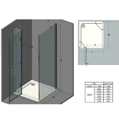 Cabina EGO-04, perete fix si usa batanta,sticla securizata 8mm, dimensiuni la alegere