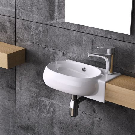 Lavoar EGO 0001L, ALb, lucios, 38x26 cm, montaj suspendat, ceramica sanitara, gaura baterie in dreapta si preaplin Lavoar EGO 0001L, ALb, lucios, 38x26 cm, montaj suspendat, ceramica sanitara, gaura baterie in dreapta si preaplin