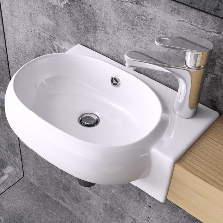 Lavoar EGO 0001L, ALb, lucios, 38x26 cm, montaj suspendat, ceramica sanitara, gaura baterie in dreapta si preaplin Lavoar EGO 0001L, ALb, lucios, 38x26 cm, montaj suspendat, ceramica sanitara, gaura baterie in dreapta si preaplin