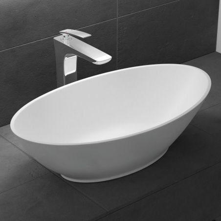 Lavoar EGO 807, Alb ,mat, 62.5x34.5 cm, montaj pe blat, compozit marmura
