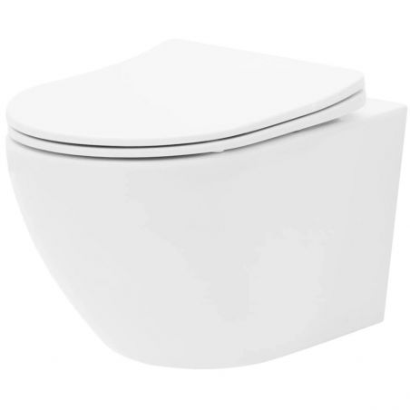 Vas Wc Ben, Alb, Rimless, 49x36 cm, montaj suspendat, capac Duroplast, ceramica sanitara